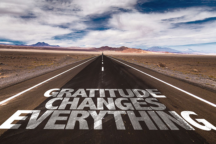 Gratitude Changes Everything written on desert road