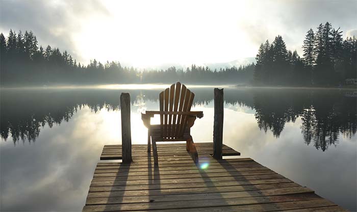 Chair on Dock at Alice Lake in Late Afternoon